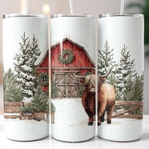 Holiday Barn Scene Tumbler - White and Brown